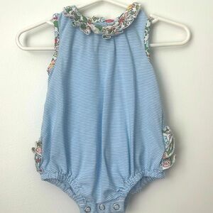 Serendipity by Shrimp & Grits Kids Blue Stripe Ruffle Bubble.  Size 6M.